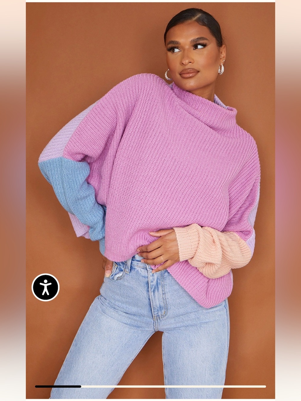 Pink Oversized Colorblock Sweater